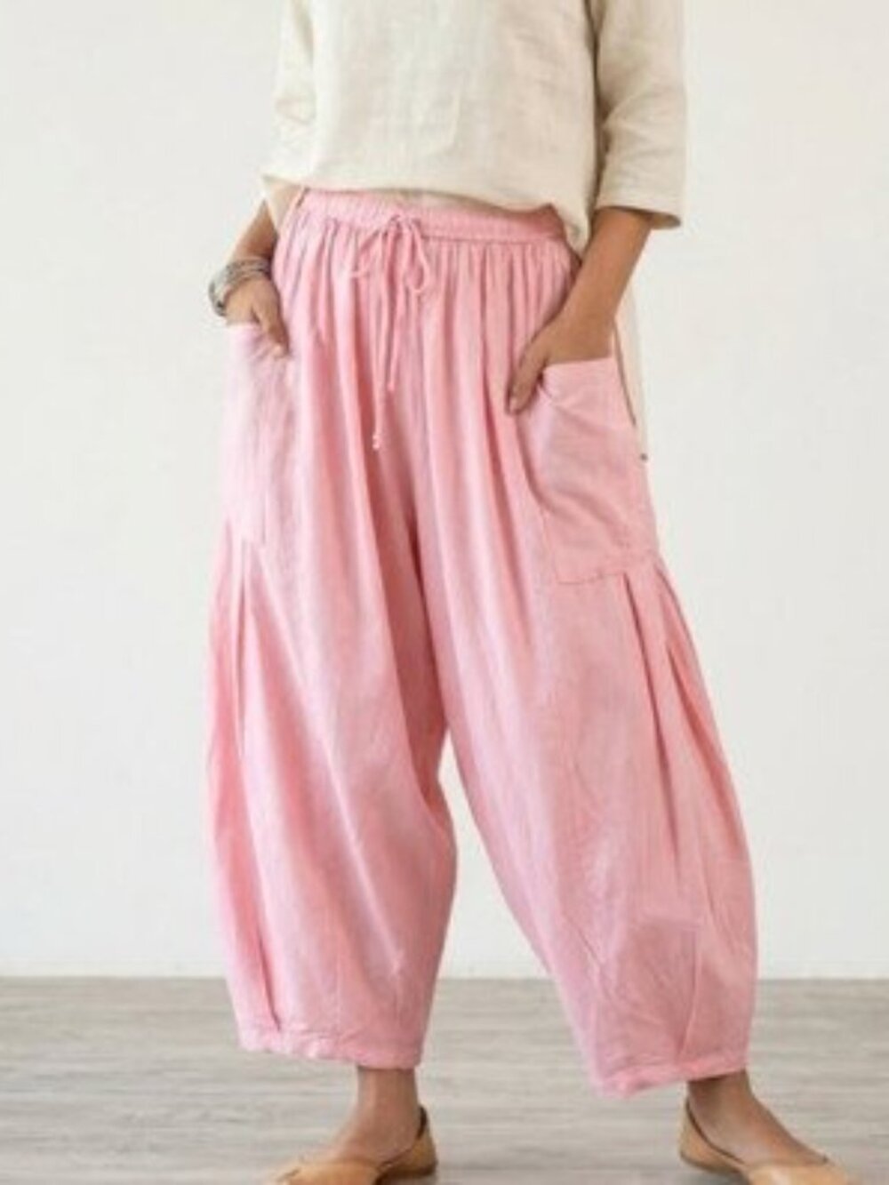 Free People Free-est Striped Quinn Pants Harem Slouchy Wide Leg Pink XS 290452